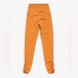 Wilo The Label High Rise Ruched Ankle Ribbed Leggings Peach Orange Small